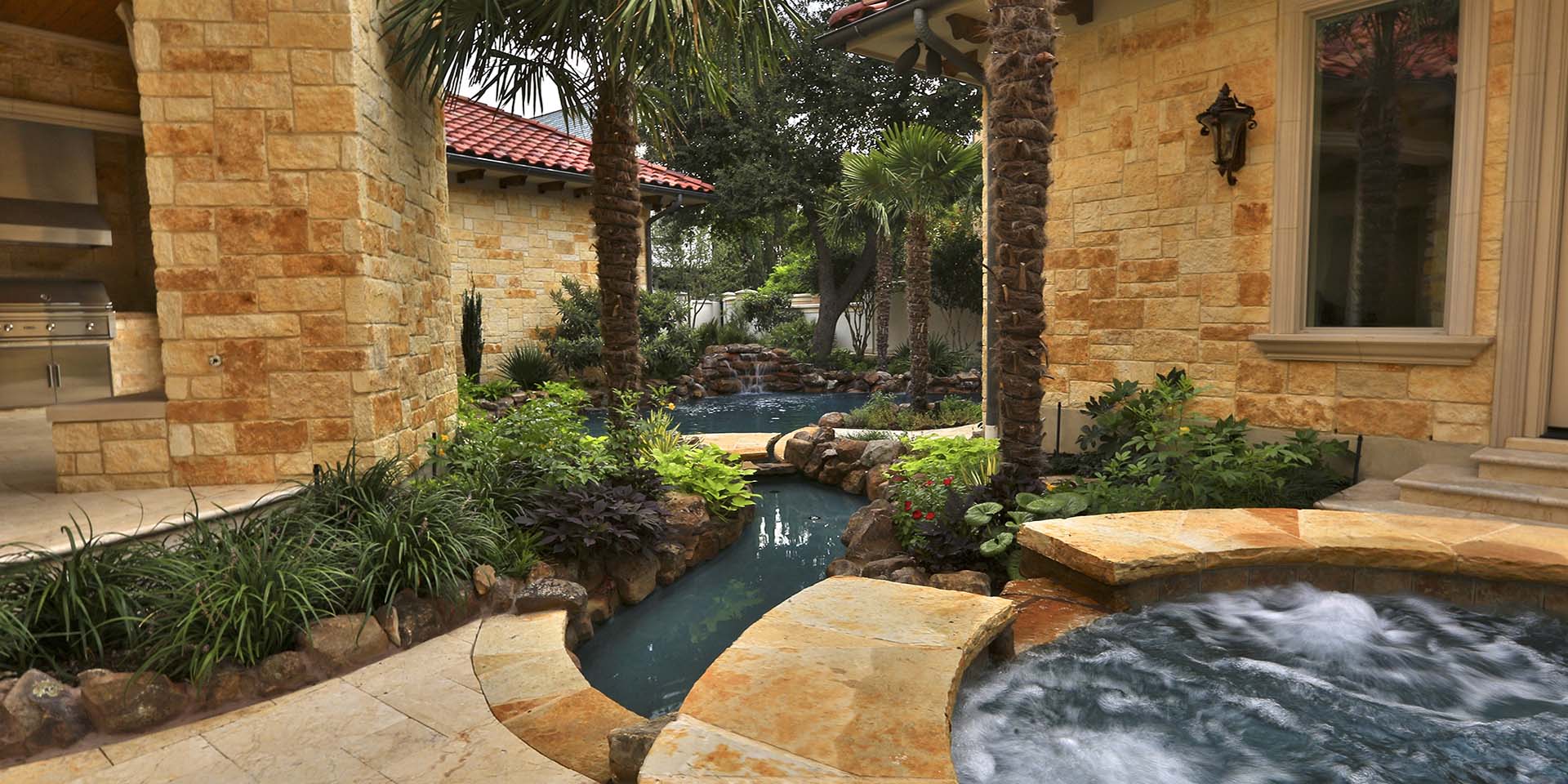 pool water feature modern mediterranean